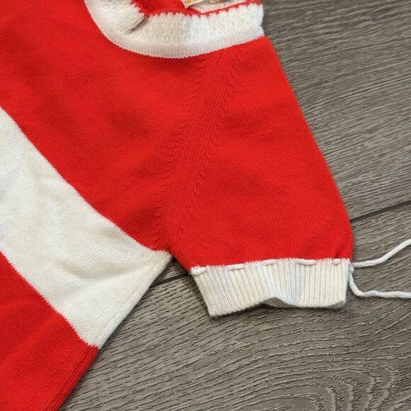 Vintage Renro Acrylic Red White Striped Train Sweater Shirt Italy Made XL - Picture 3 of 7